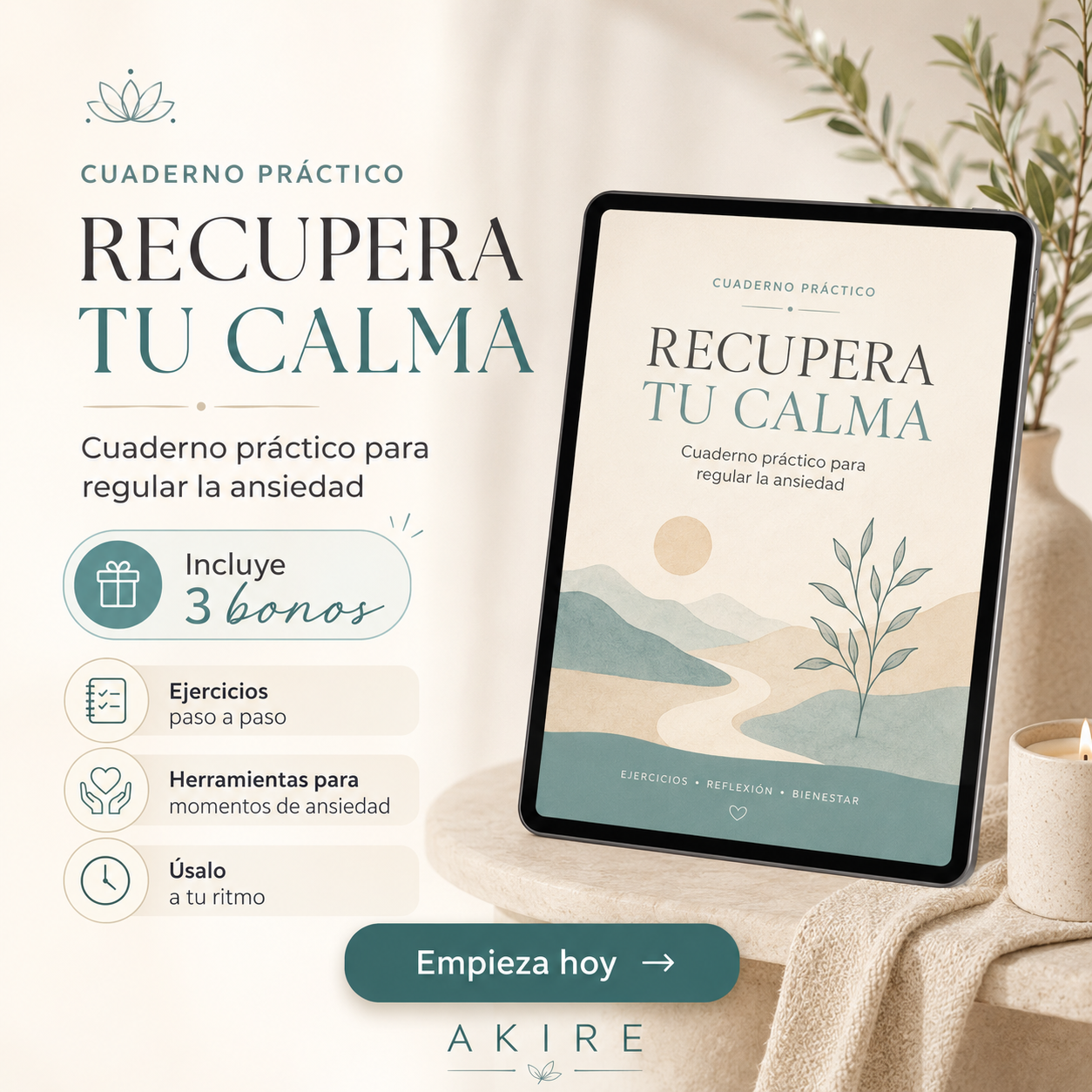 Recupera tu calma + 3 bonos: Aprende a regular la ansiedad y recuperar el control